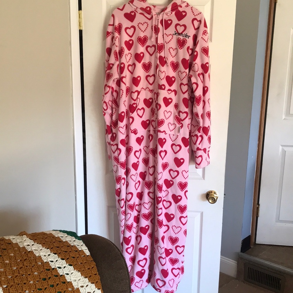 Womens hearted Hoodie-Footie by pajamagram size 2X. Red hearted